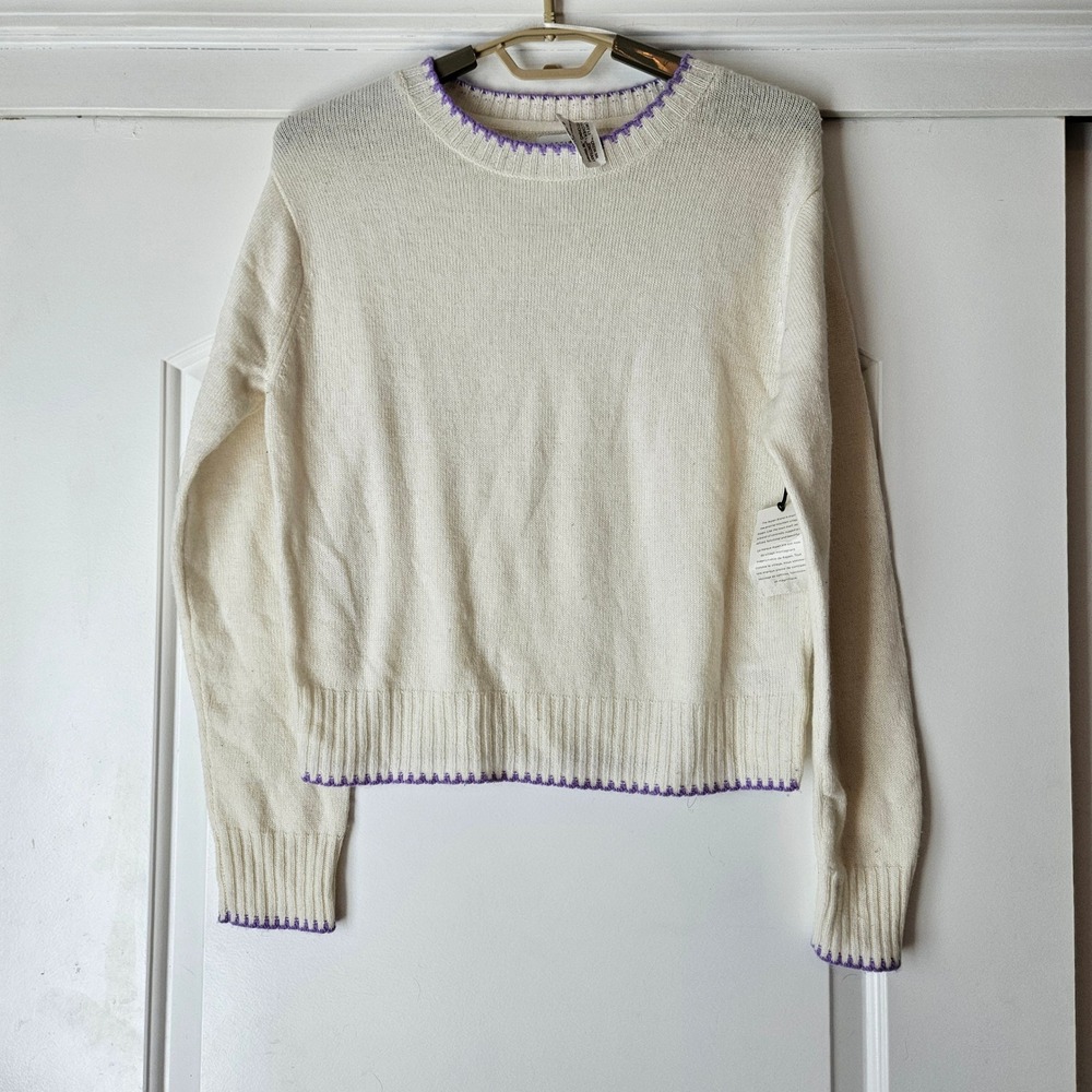 Aspen Pullover Sweater Size Large Ivory Lilac Crewneck Blend Sweater Merino Wool